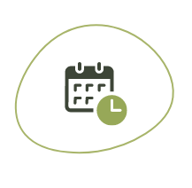 Kalendersymbol mit Uhr als Hinweis auf kurze Wartezeiten